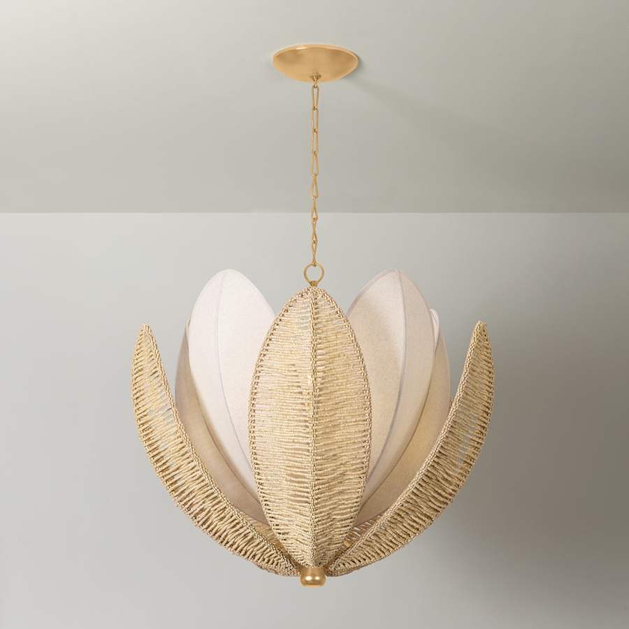 Corbett Lighting Costa Brava 10 Light 36" Wide Pendant with Coco Shell and Linen Shade
