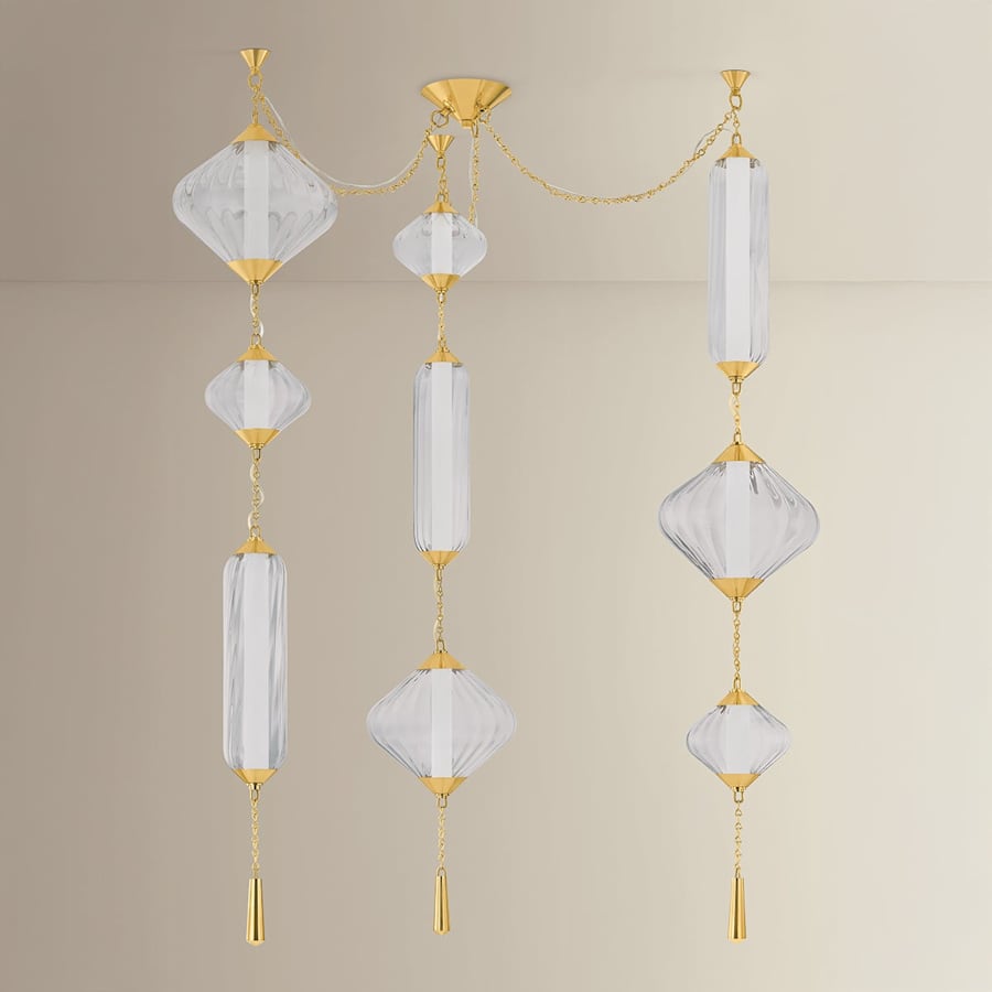 Corbett Lighting Fiorello 64" Wide LED Abstract Multi Light Pendant with Optic Glass Shades