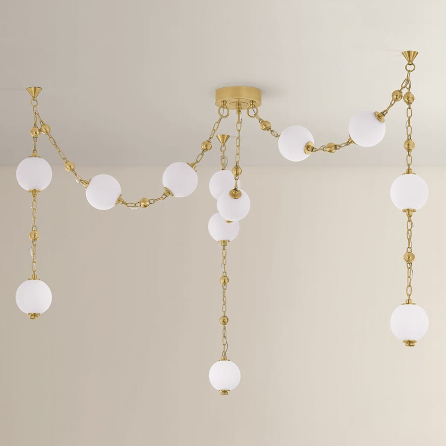 Corbett Lighting Corda 118" Wide LED Multi Light Pendant with Matte Cloud Glass Shades
