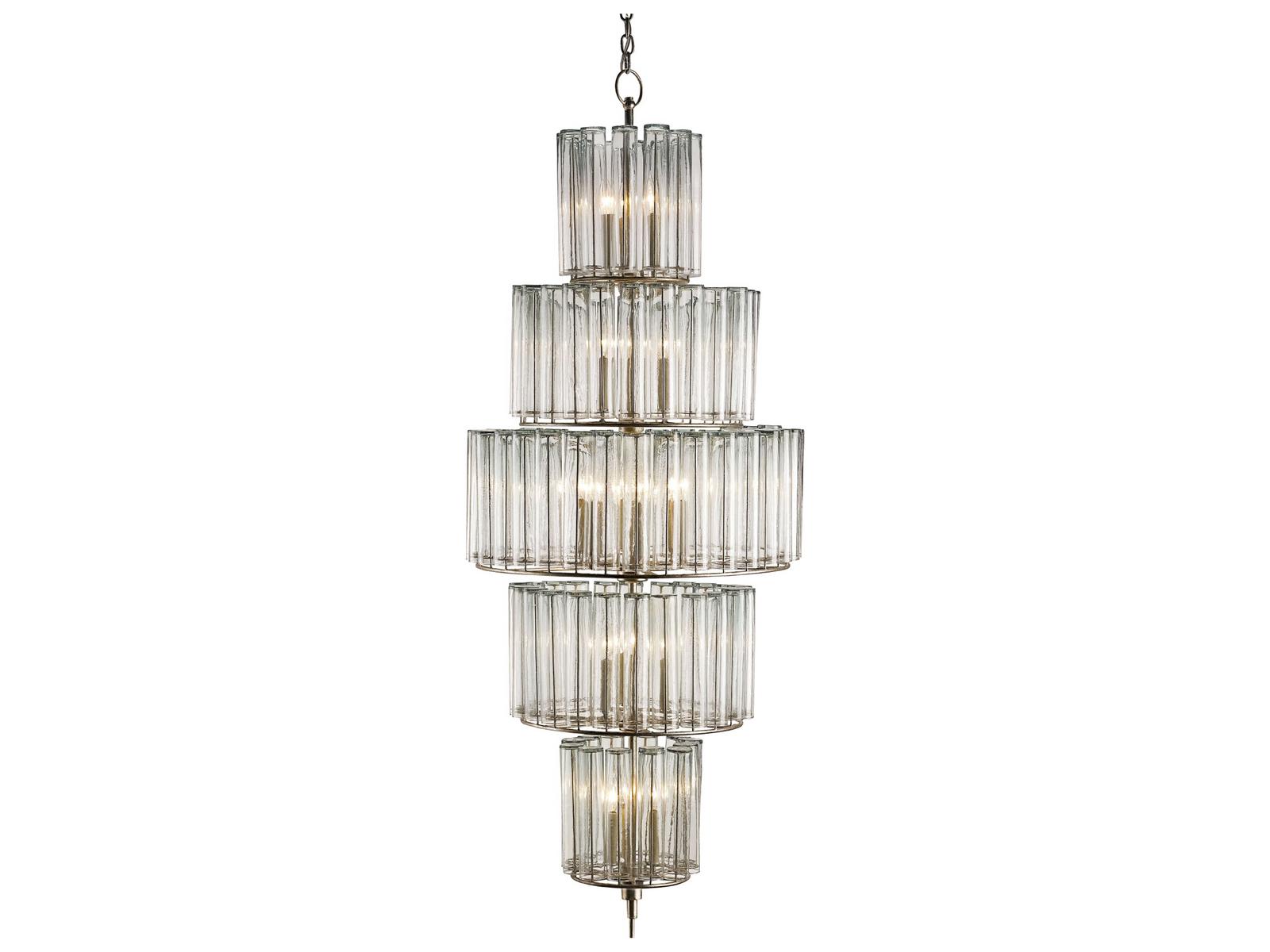 Luxecor Vistas 18-Light Silver Leaf Glass Candelabra Drum Tiered Chandelier
