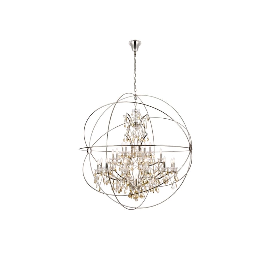 Elegant Lighting Geneva 25 Light 60" Wide Crystal Chandelier with Golden Teak Royal Cut Crystals