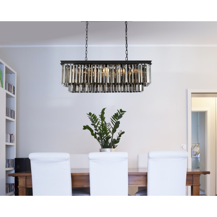 Elegant Lighting Sydney 12 Light 40" Wide Crystal Linear Chandelier with Silver Shade Royal Cut Crystals