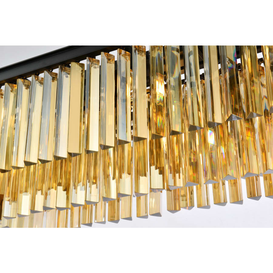 Elegant Lighting Sydney 12 Light 50" Wide Crystal Linear Chandelier with Golden Teak Royal Cut Crystals