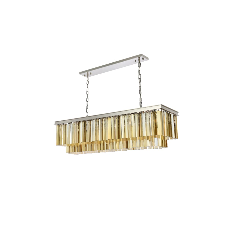 Elegant Lighting Sydney 12 Light 50" Wide Crystal Linear Chandelier with Golden Teak Royal Cut Crystals
