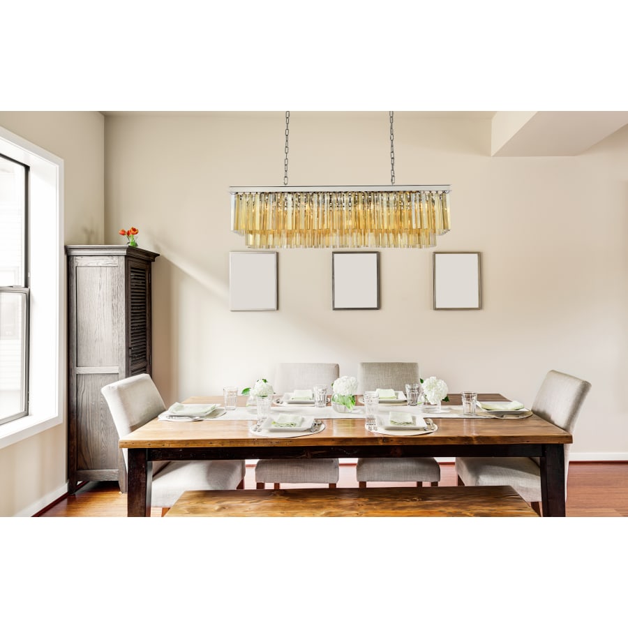 Elegant Lighting Sydney 12 Light 50" Wide Crystal Linear Chandelier with Golden Teak Royal Cut Crystals