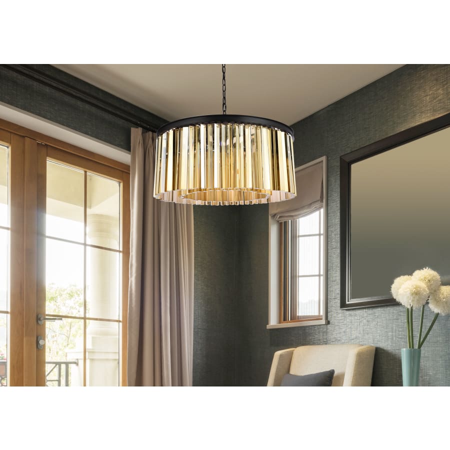 Elegant Lighting Sydney 8 Light 32" Wide Crystal Drum Chandelier with Golden Teak Royal Cut Crystals