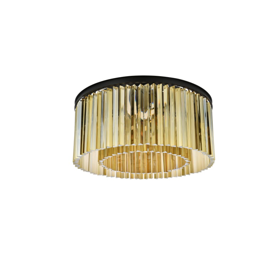 Elegant Lighting Sydney 8 Light 32" Wide Flush Mount Drum Ceiling Fixture with Golden Teak Royal Cut Crystals