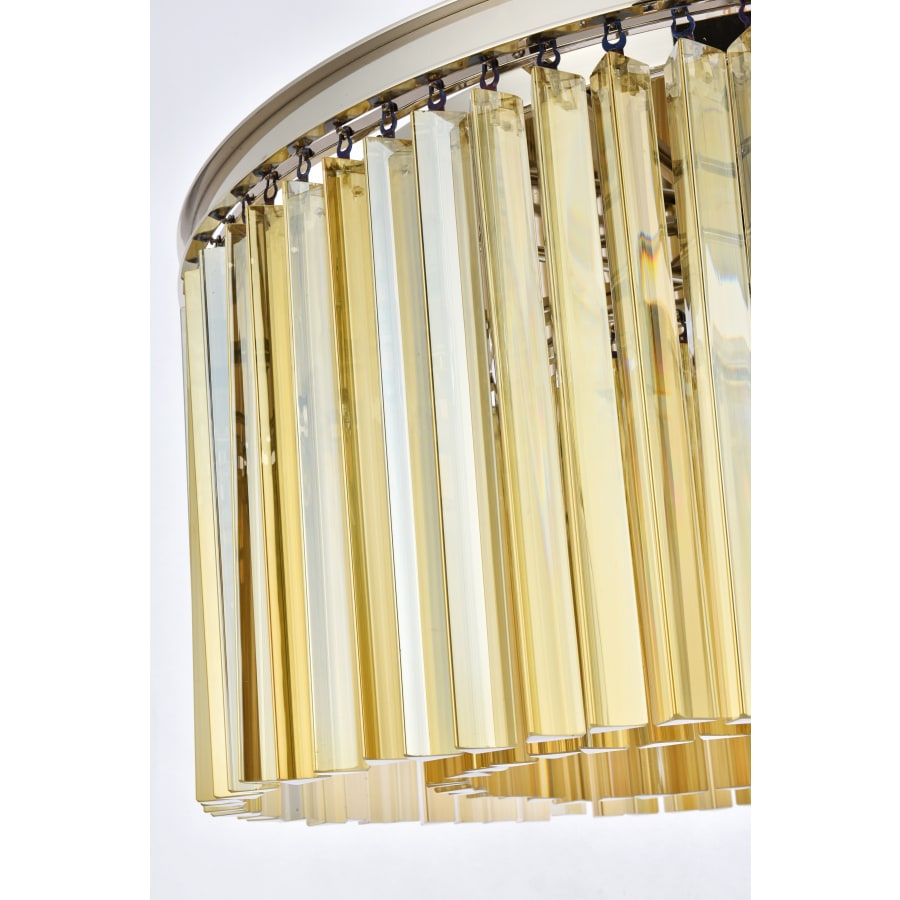 Elegant Lighting Sydney 8 Light 32" Wide Flush Mount Drum Ceiling Fixture with Golden Teak Royal Cut Crystals