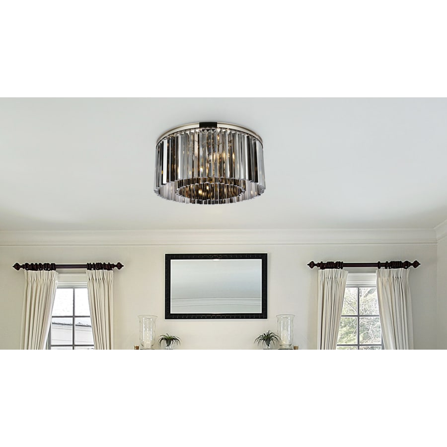 Elegant Lighting Sydney 8 Light 32" Wide Flush Mount Drum Ceiling Fixture with Silver Shade Royal Cut Crystals