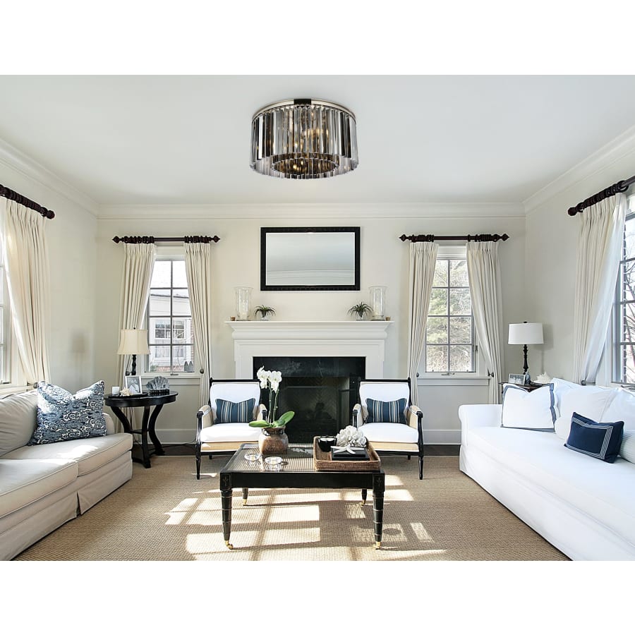 Elegant Lighting Sydney 8 Light 32" Wide Flush Mount Drum Ceiling Fixture with Silver Shade Royal Cut Crystals