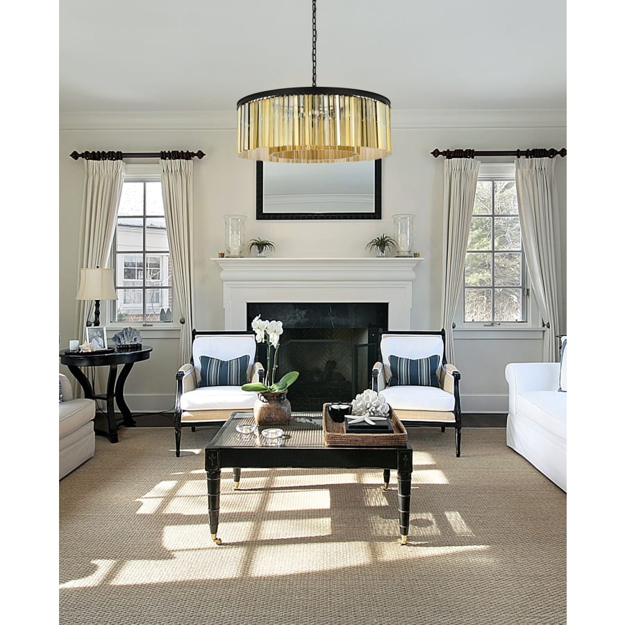 Elegant Lighting Sydney 10 Light 44" Wide Crystal Drum Chandelier with Golden Teak Royal Cut Crystals