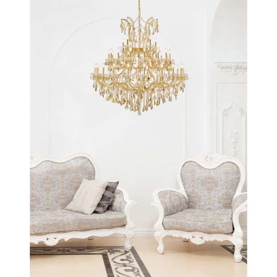 Elegant Lighting Maria Theresa 41 Light 52" Wide Crystal Chandelier with Golden Teak Royal Cut Crystals
