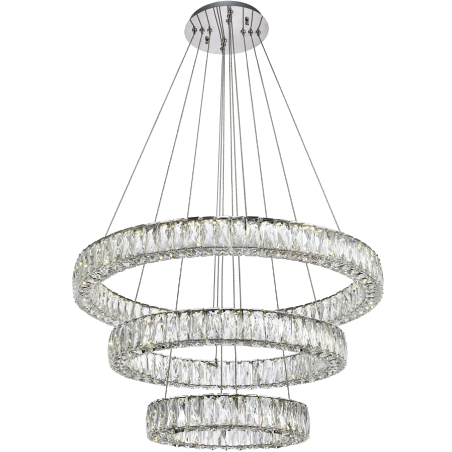 Elegant Lighting Monroe 3 Light 32" Wide LED Crystal Ring Chandelier with Clear Royal Cut Crystals