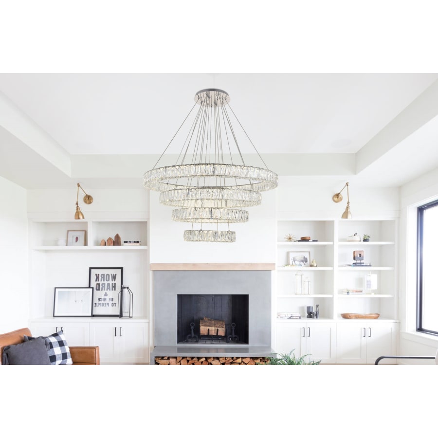 Elegant Lighting Monroe 4 Light 42" Wide LED Crystal Ring Chandelier with Clear Royal Cut Crystals