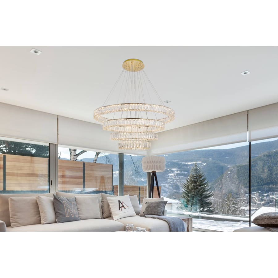 Elegant Lighting Monroe 4 Light 42" Wide LED Crystal Ring Chandelier with Clear Royal Cut Crystals