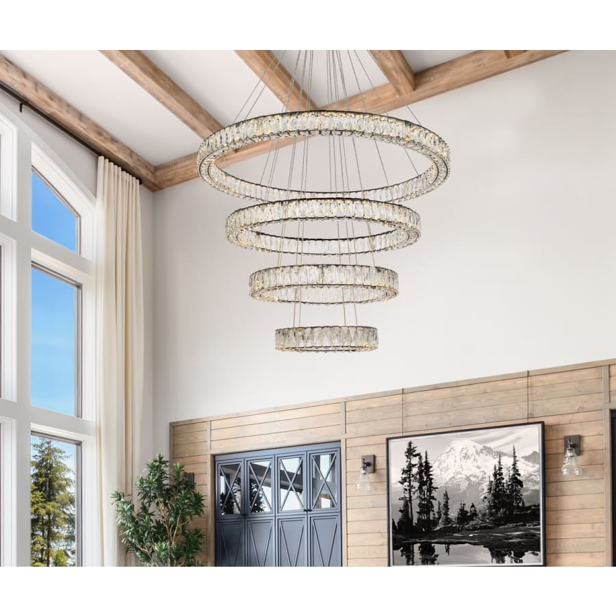 Elegant Lighting Monroe 4 Light 42" Wide LED Crystal Ring Chandelier with Clear Royal Cut Crystals