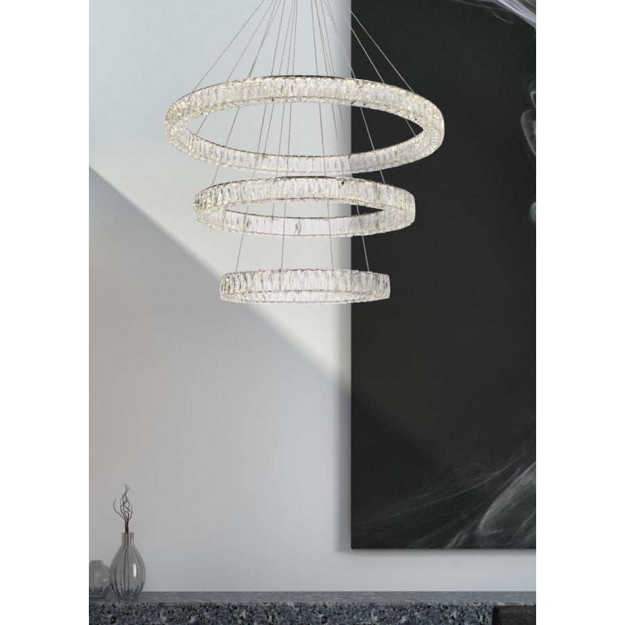 Elegant Lighting Monroe 41" Wide LED Crystal Ring Chandelier with Clear Crystal Accents