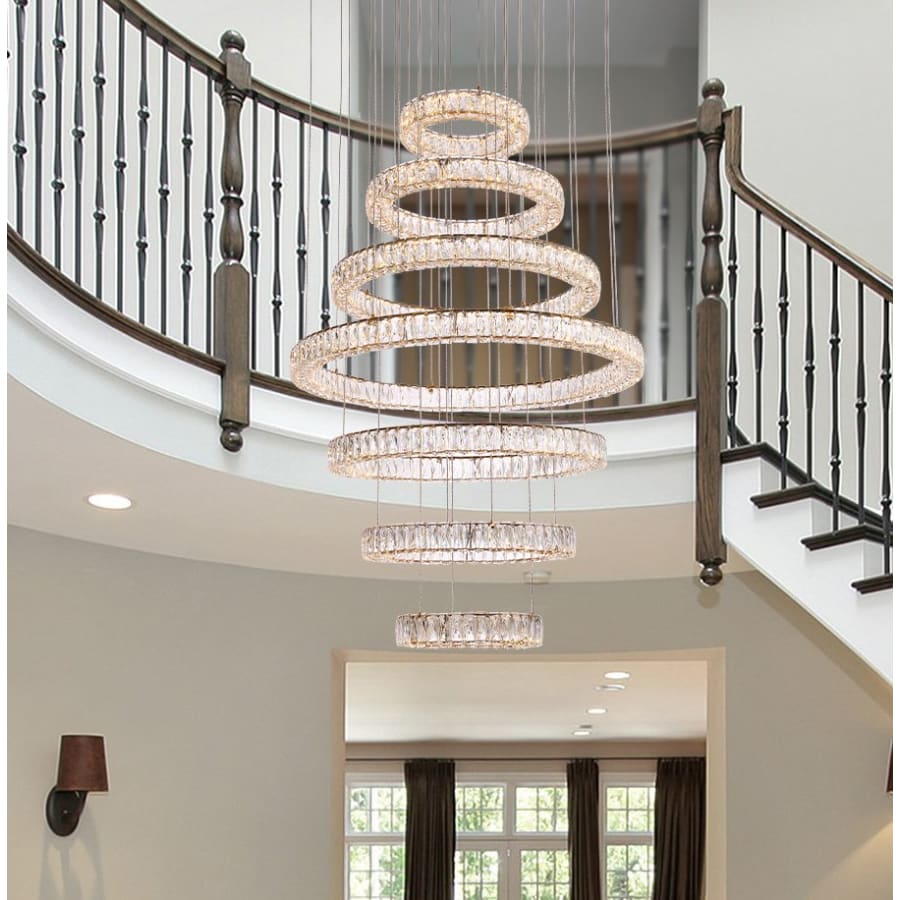 Elegant Lighting Monroe 40" Wide LED Crystal Ring Chandelier with Clear Crystal Accents