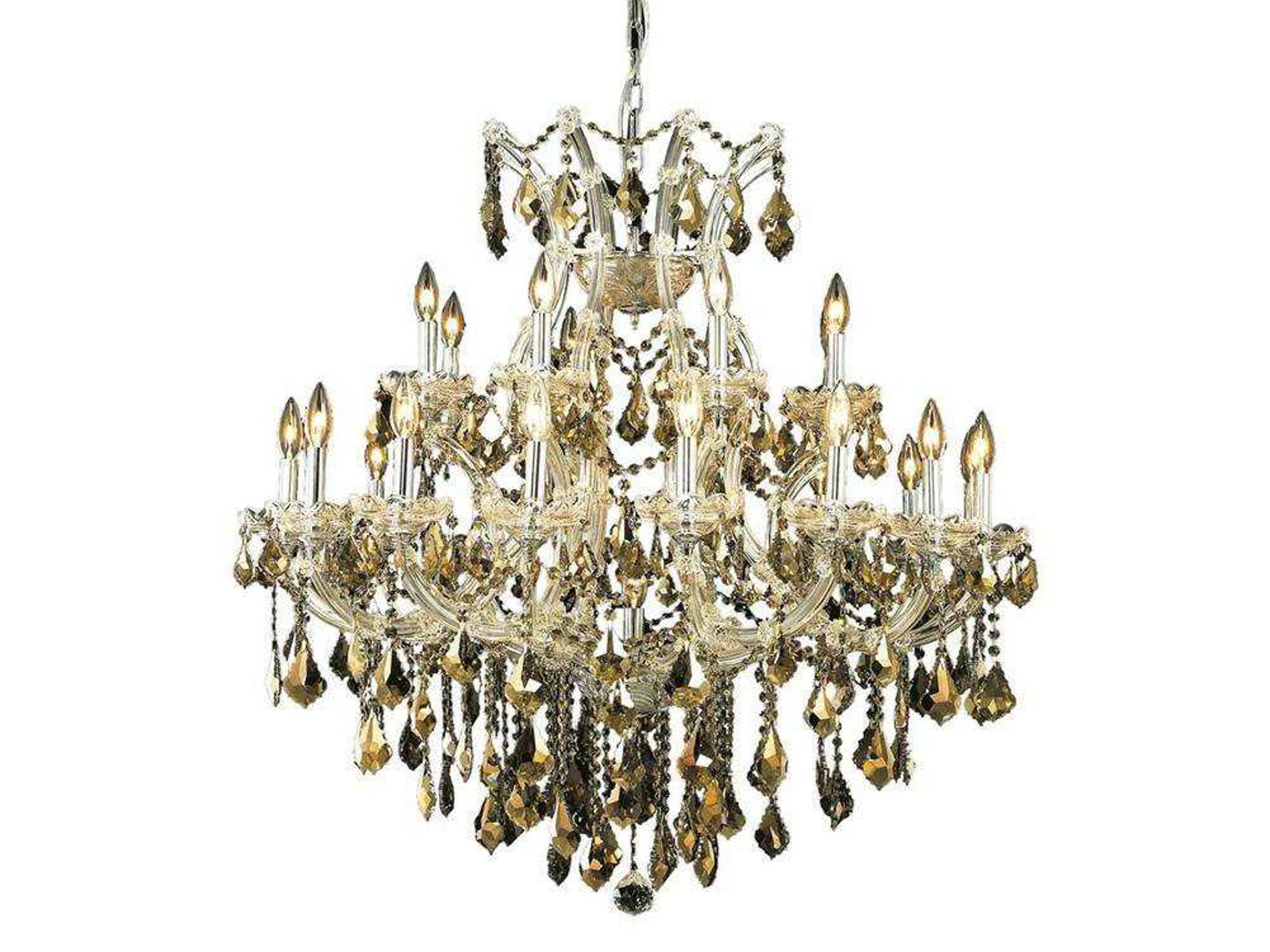 Elegant Lighting 24-Light Maria Theresa Chandelier with Chrome Finish and Golden Teak Crystal