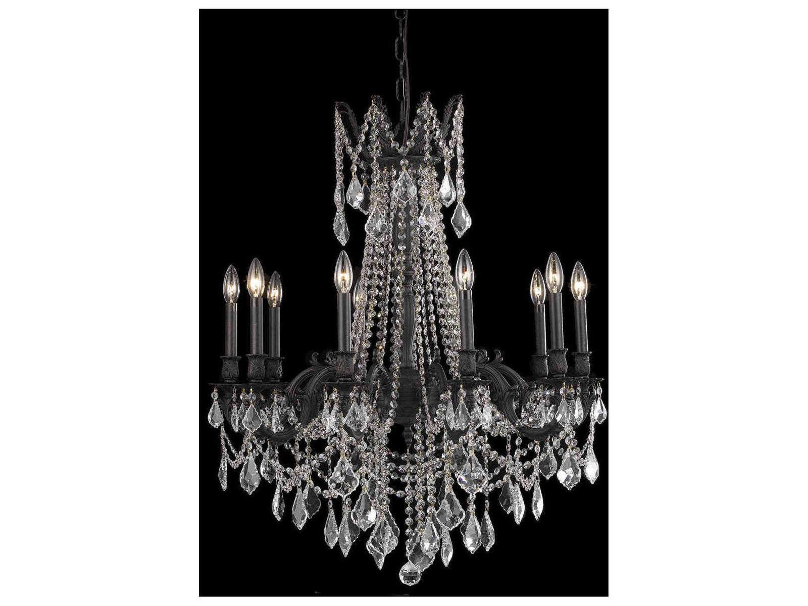 Elegant Lighting Rosalia 10-Light Dark Bronze Crystal Candelabra Chandelier