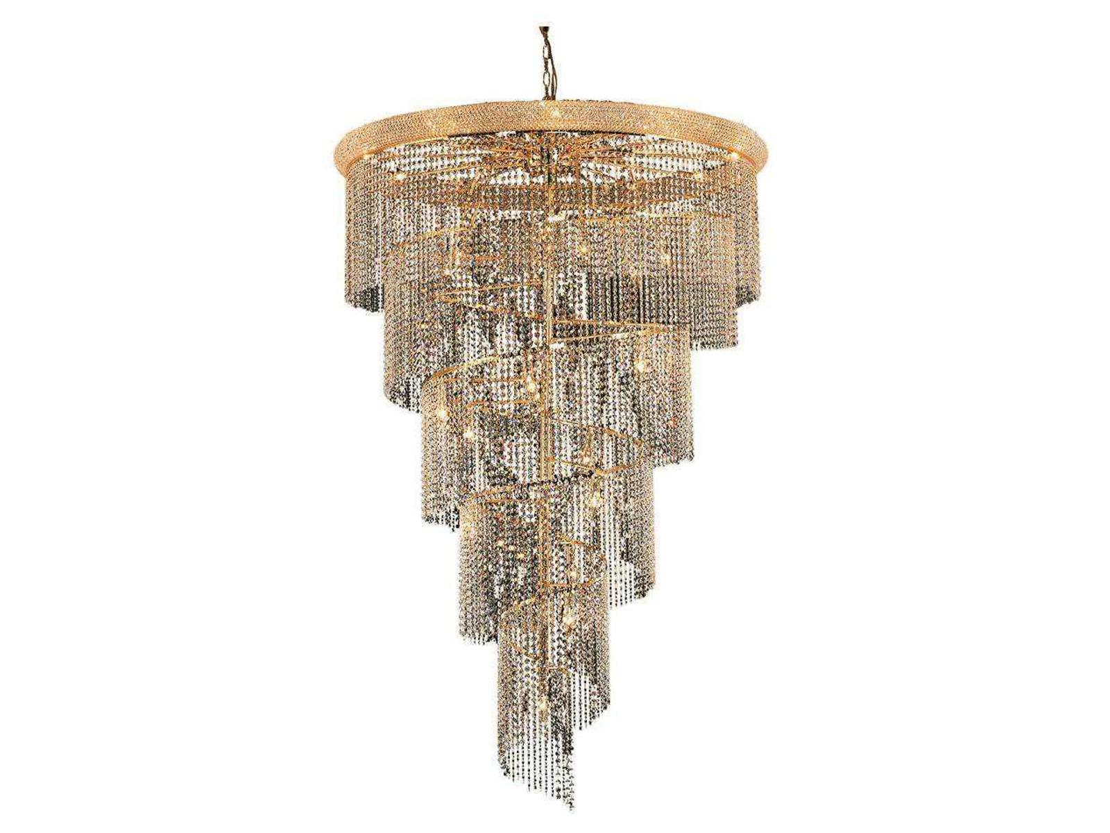 Elegant Lighting Spiral 29-Light Chandelier in Gold with Royal Cut Clear Crystal