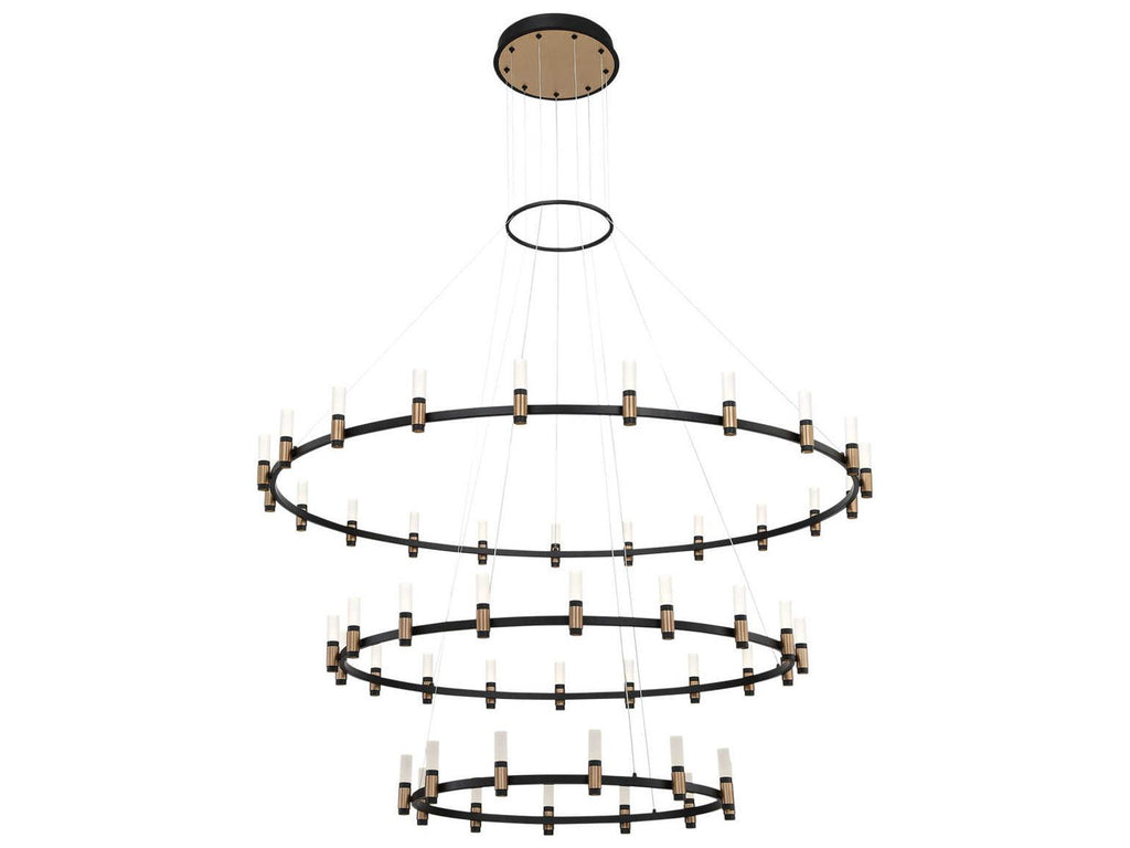 Eurofase Albany 51-Light 60-Inch 3-Tier LED Chandelier in Deep Black and Brass