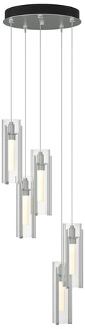 Exos Glass 5-Light 13.5"W Vintage Platinum Long Pendant w/ Clear Shade