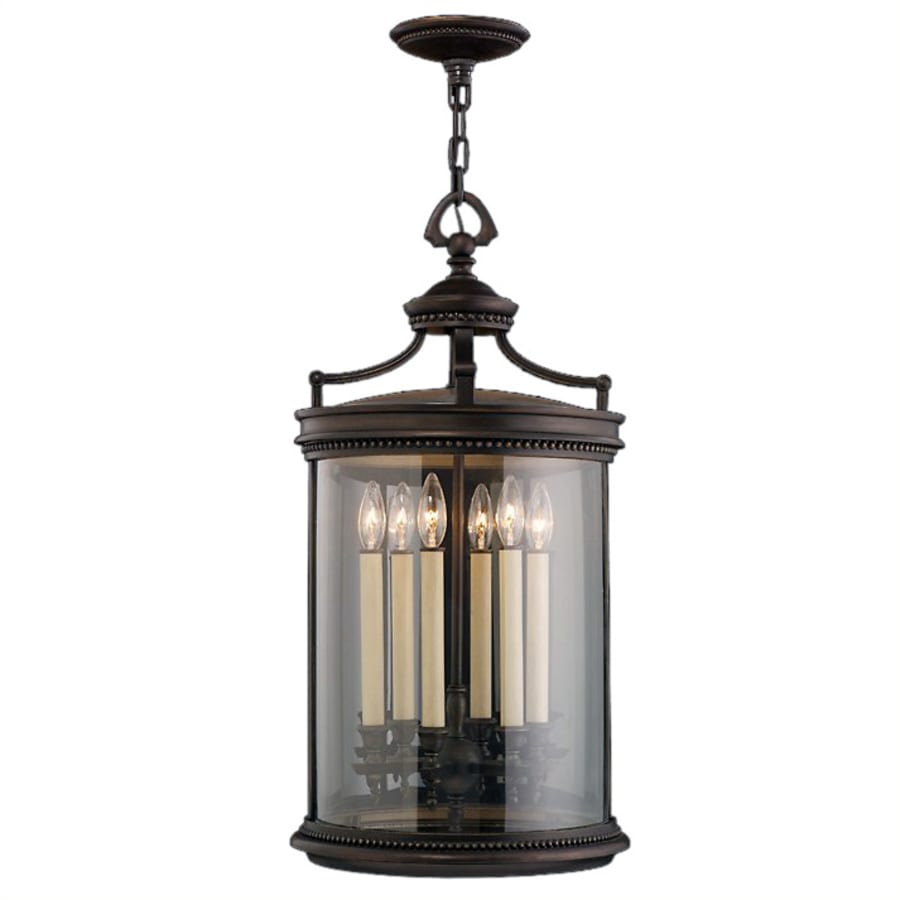 Fine Art Handcrafted Lighting Louvre Six-Light Outdoor Pendant with Antiqued Candles and Clear Blown Glass Shade