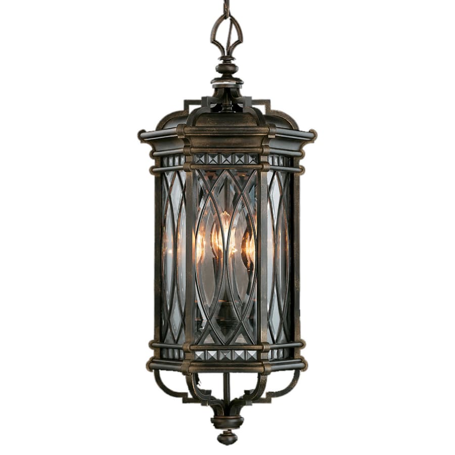 Fine Art Handcrafted Lighting Warwickshire Four-Light Outdoor Pendant with Beveled Leaded Glass Panels