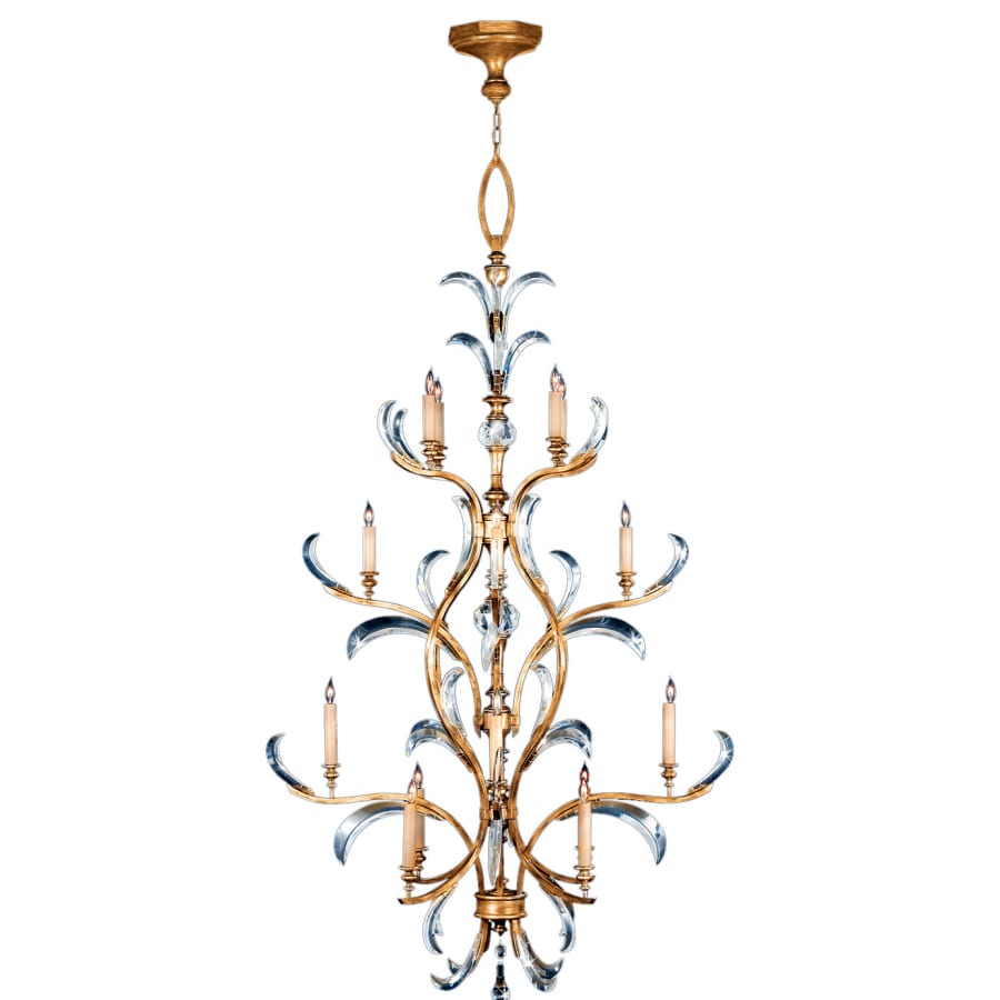 Fine Art Handcrafted Lighting Beveled Arcs Gold Sixteen-Light Three-Tier Beveled Crystal Chandelier