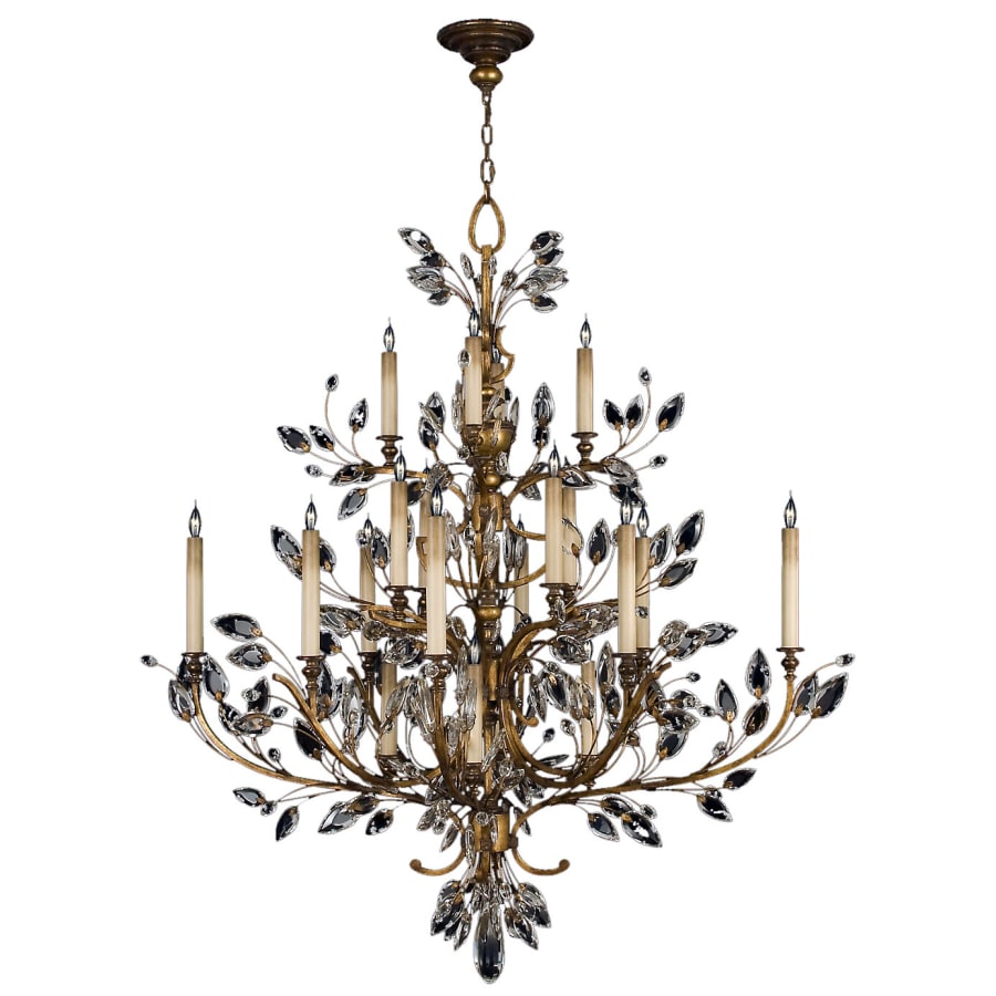 Fine Art Handcrafted Lighting Crystal Laurel Gold Twenty-Light Three-Tier Chandelier with Bold-Cut Stylized Crystal Leaves