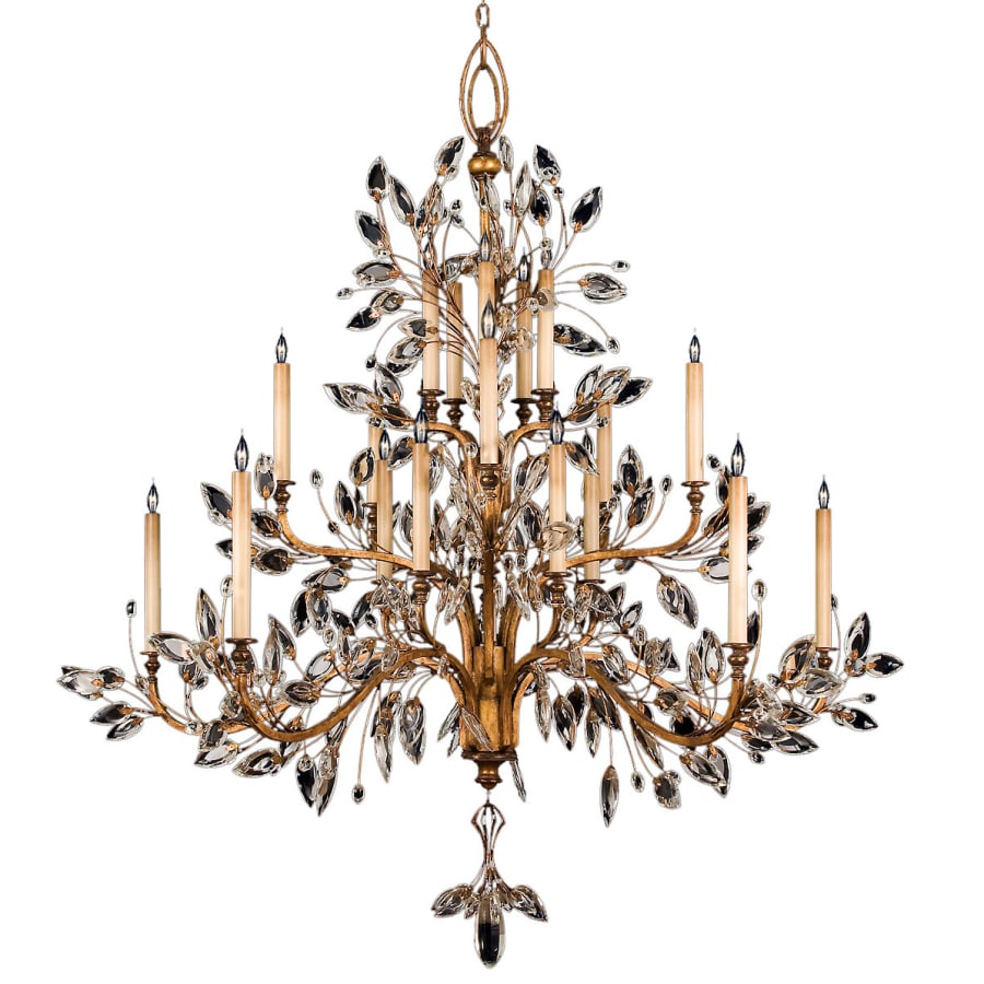 Fine Art Handcrafted Lighting Crystal Laurel Gold Twenty-Light Three-Tier Chandelier with Bold-Cut Stylized Crystal Leaves