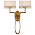 Fine Art Handcrafted Lighting Allegretto Gold Two-Light Wall Sconce with White Textured Linen Shades