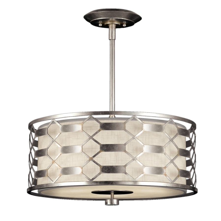 Fine Art Handcrafted Lighting Allegretto Silver 24" Diameter Three-Light Drum Pendant with White Textured Linen Shade