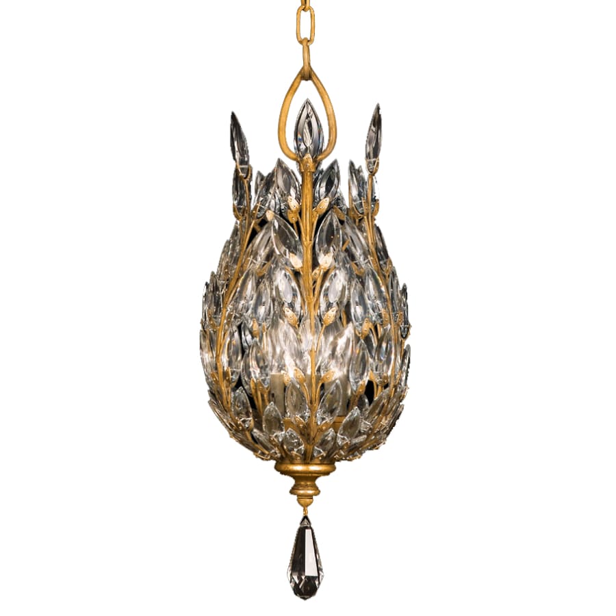Fine Art Handcrafted Lighting Crystal Laurel Gold Three-Light Foyer Pendant with Bold-Cut Stylized Crystal Leaves