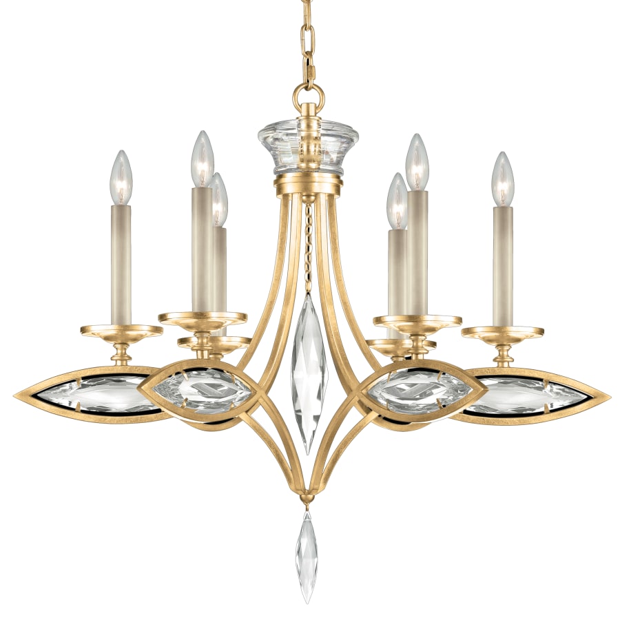 Fine Art Handcrafted Lighting 6 Light 1 Tier Chandelier in Florentine Brushed Gold Leaf Finish with Hand-Cut Faceted Crystals from the Marquise Collection