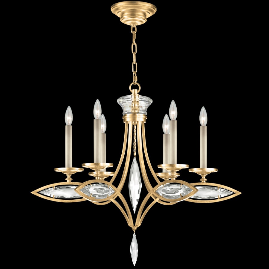 Fine Art Handcrafted Lighting 6 Light 1 Tier Chandelier in Florentine Brushed Gold Leaf Finish with Hand-Cut Faceted Crystals from the Marquise Collection