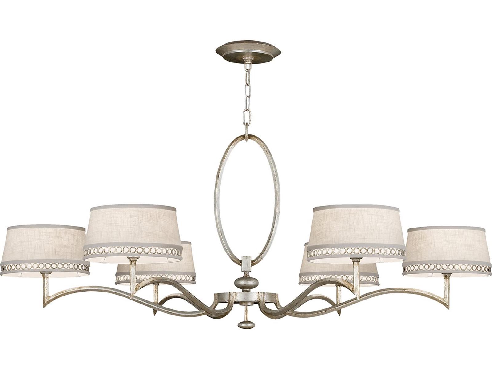 Fine Art Handcrafted Lighting Allegretto 6-Light Chandelier in Platinized Silver Leaf with White Linen Shades