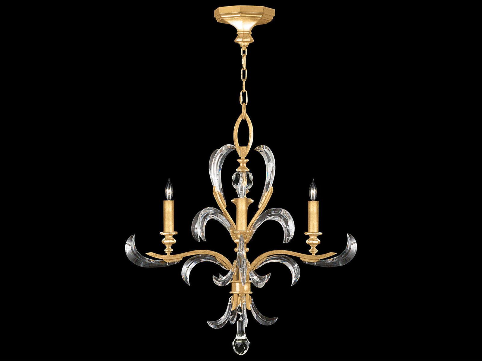 Fine Art Handcrafted Lighting 4-Light Beveled Arcs Chandelier in Gold Leaf with Crystal Accents