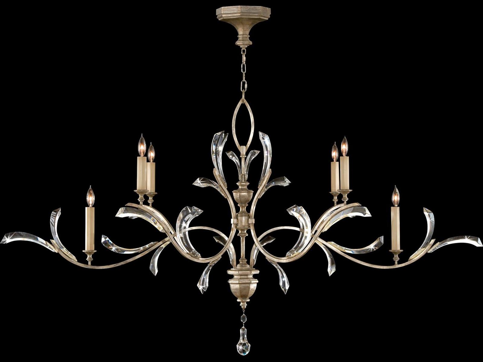 Fine Art Handcrafted Lighting Beveled Arcs 6-Light Oblong Chandelier in Muted Silver Leaf