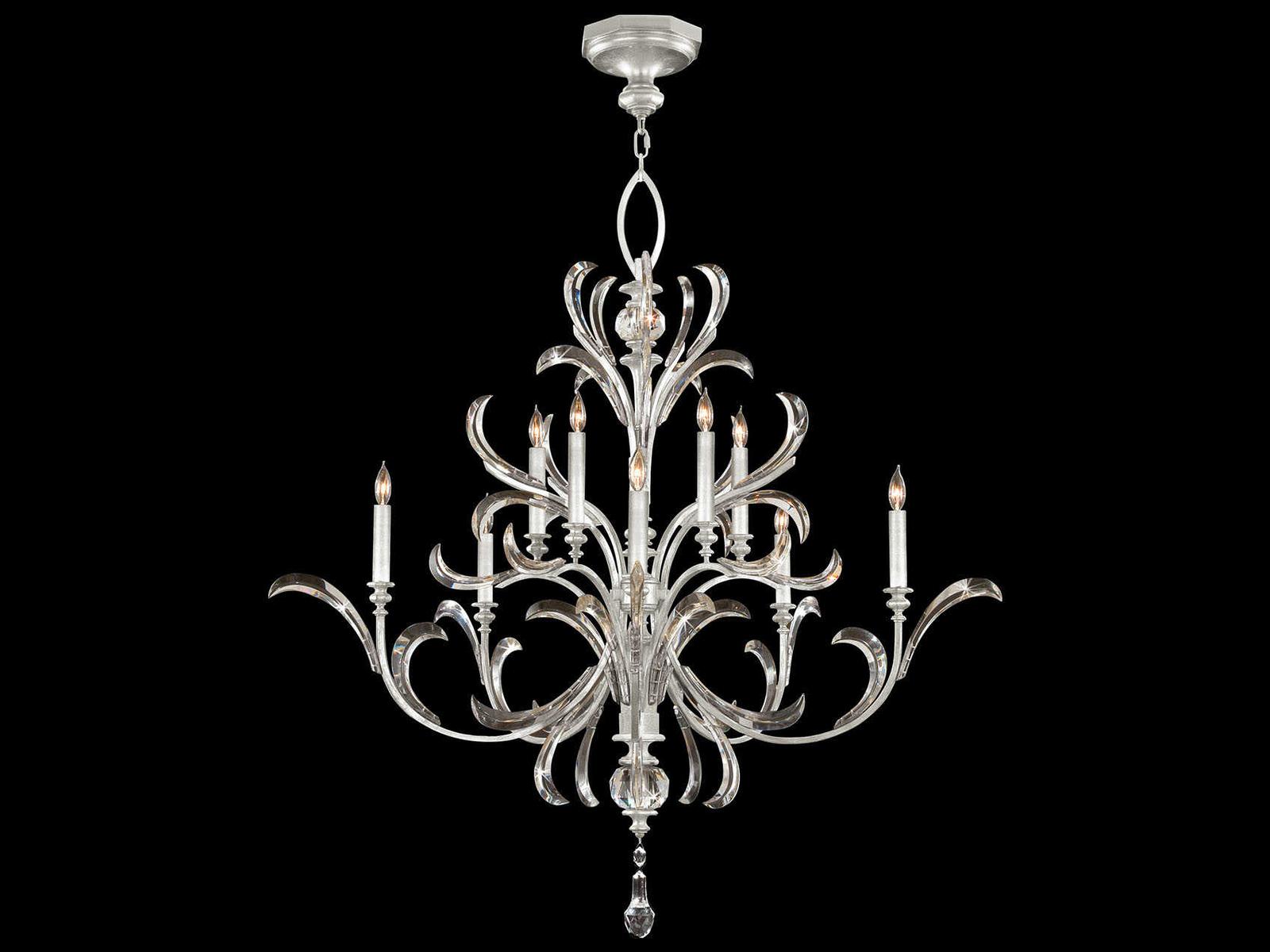Fine Art Handcrafted Lighting 10-Light Beveled Arcs Chandelier in Silver Leaf with Crystal