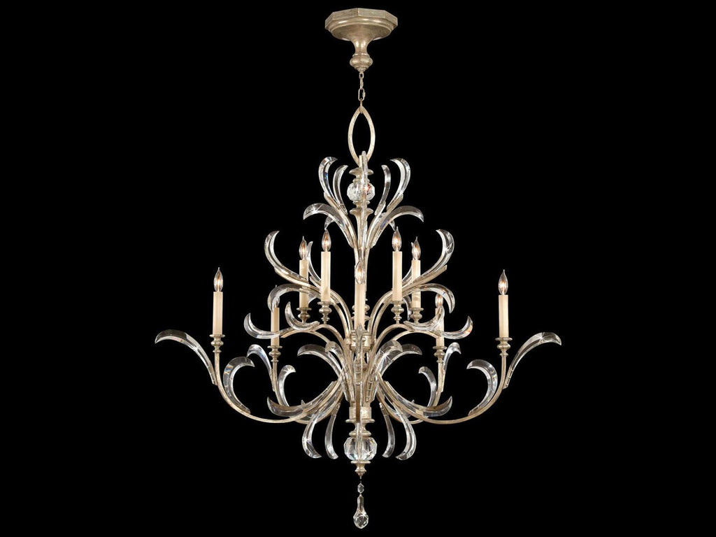 Fine Art Handcrafted Lighting 10-Light Beveled Arcs Chandelier in Silver with Crystal
