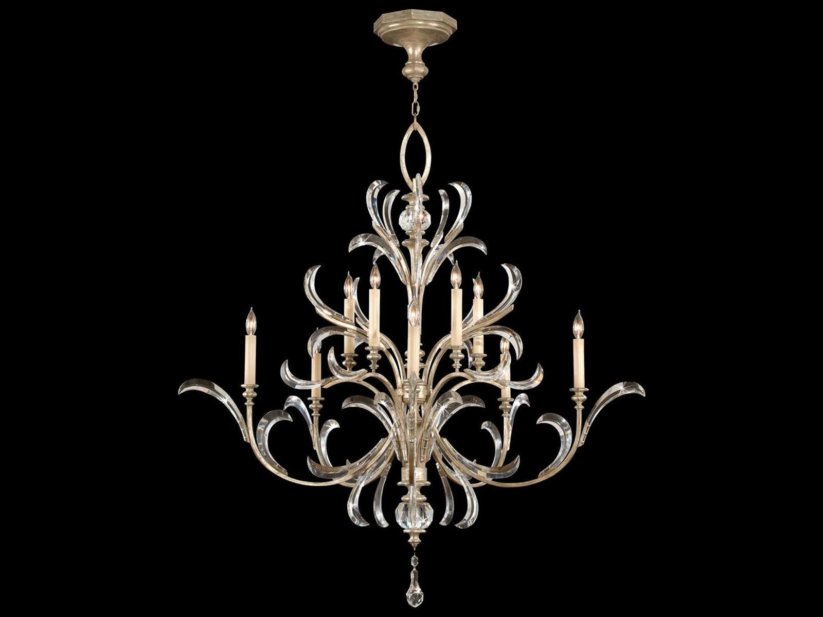 Fine Art Handcrafted Lighting 10-Light Beveled Arcs Chandelier in Silver with Crystal