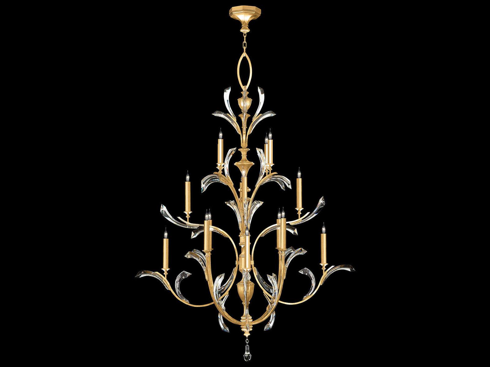 Fine Art Handcrafted Lighting Beveled Arcs 16-Light Gold Leaf Crystal Candelabra Chandelier