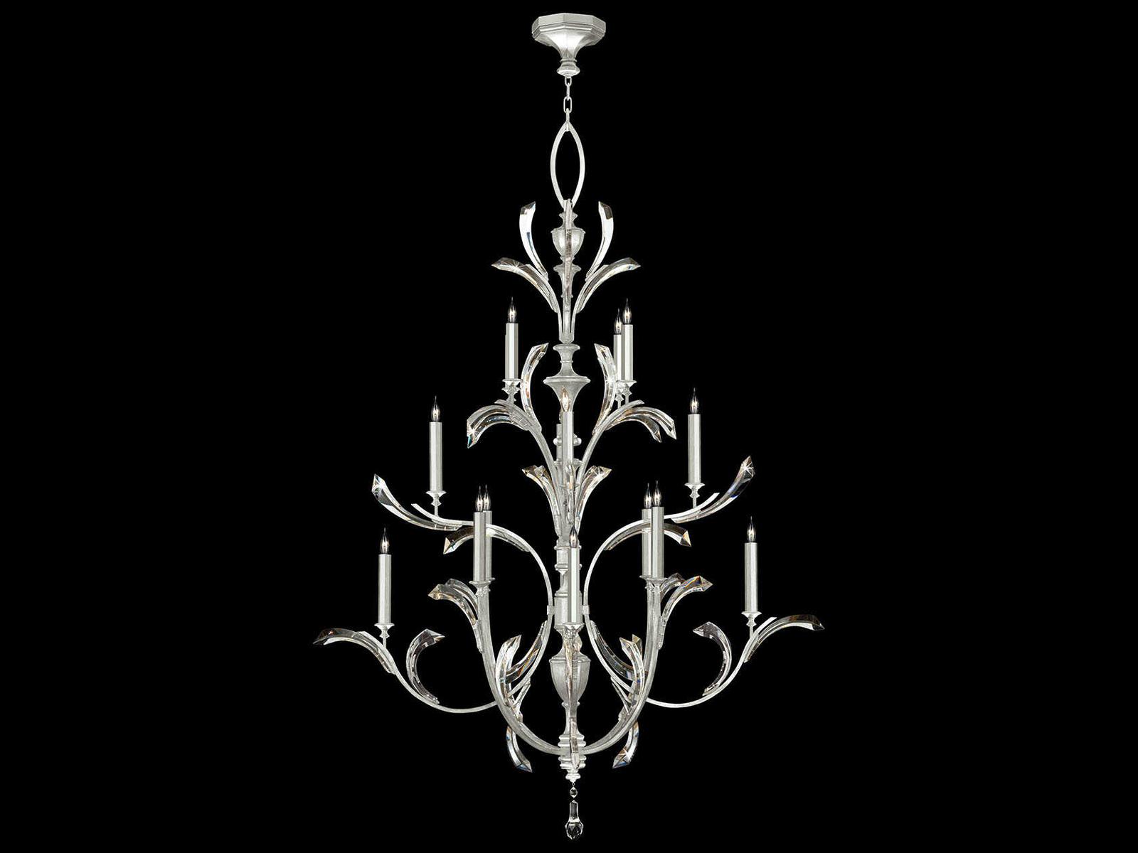Fine Art Handcrafted Lighting Beveled Arcs 16-Light Silver Leaf Crystal Chandelier