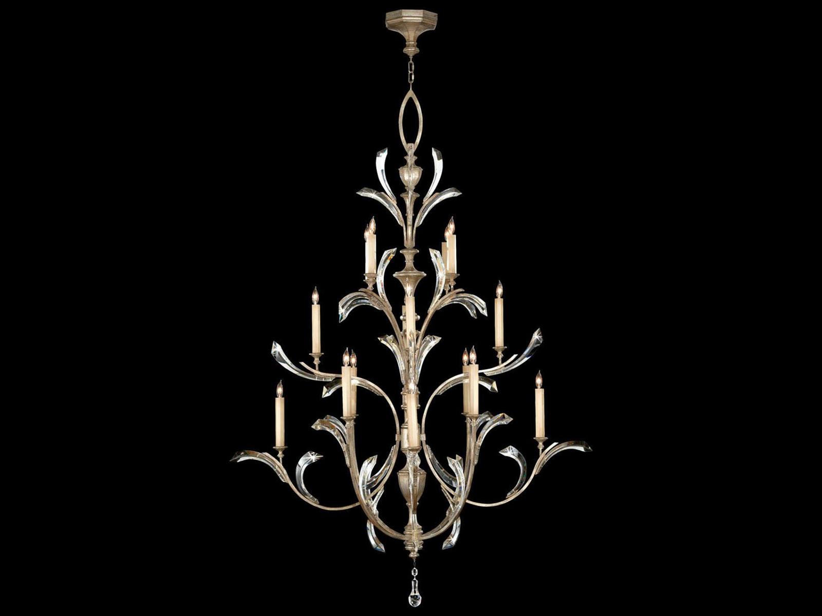 Fine Art Handcrafted Lighting Beveled Arcs 16-Light Chandelier in Muted Silver Leaf