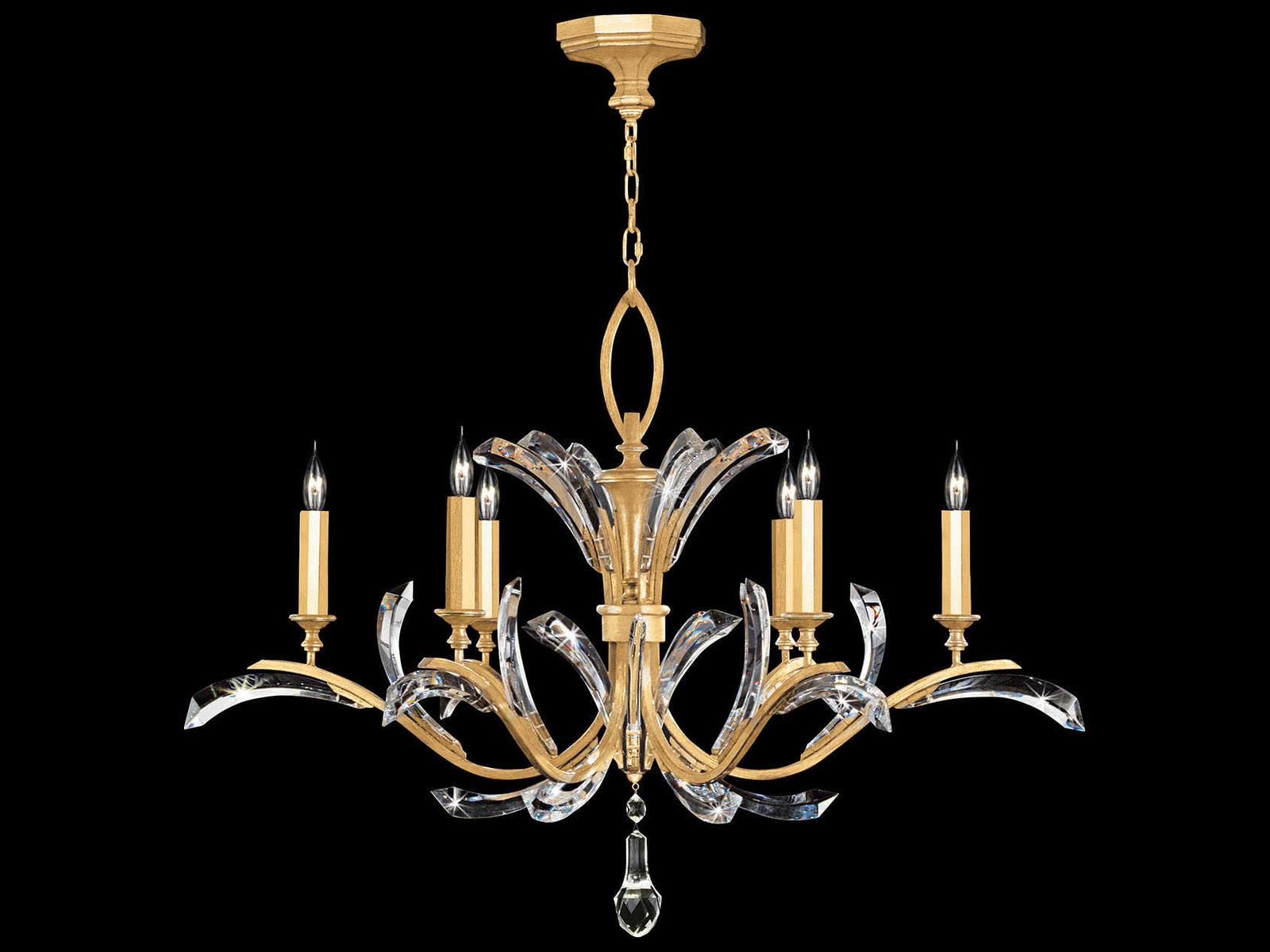 Fine Art Handcrafted Lighting 6-Light Beveled Arcs Chandelier in Gold Leaf with Crystal Accents