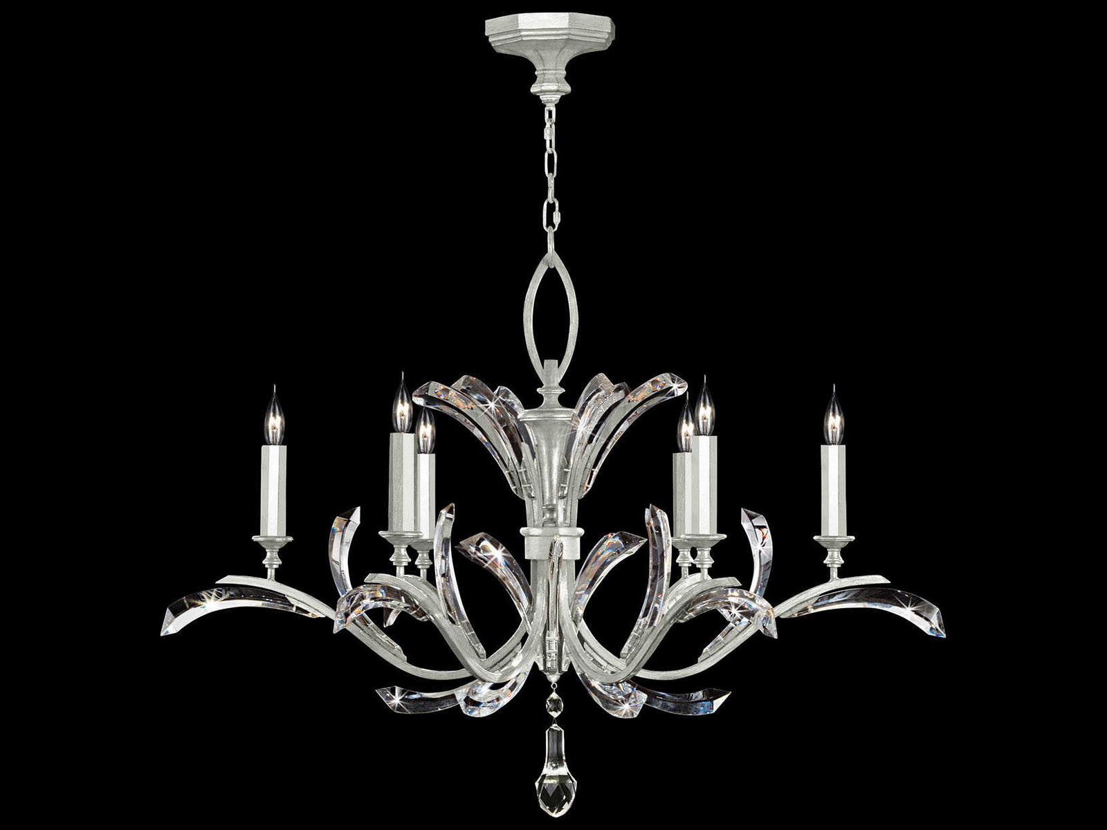 Fine Art Handcrafted Lighting 6-Light Beveled Arcs Chandelier in Silver Leaf with Crystal