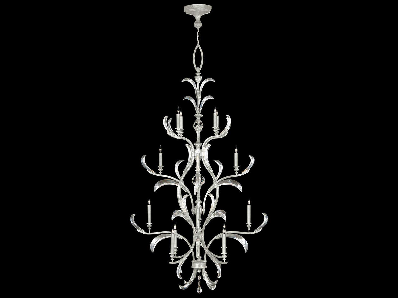 Fine Art Handcrafted Lighting 16-Light Beveled Arcs Crystal Chandelier in Silver Leaf