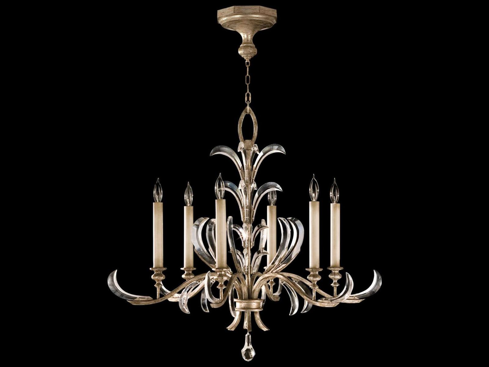 Fine Art Handcrafted Lighting 6-Light Beveled Arcs Crystal Chandelier in Silver Leaf